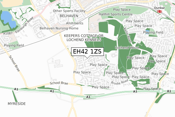 EH42 1ZS map - small scale - OS Open Zoomstack (Ordnance Survey)