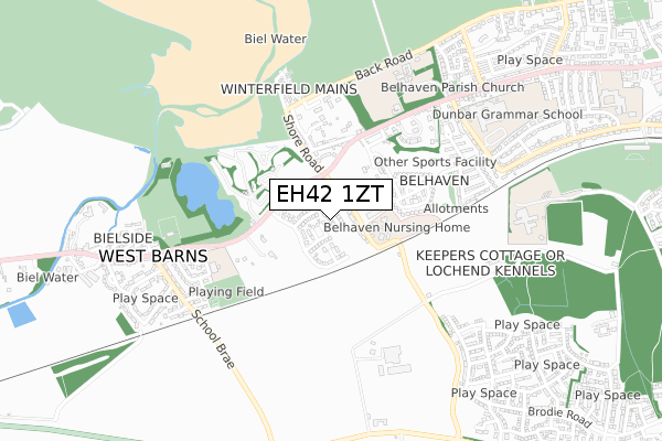 EH42 1ZT map - small scale - OS Open Zoomstack (Ordnance Survey)