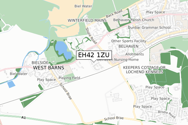 EH42 1ZU map - small scale - OS Open Zoomstack (Ordnance Survey)