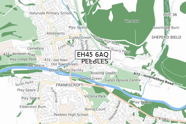 EH45 6AQ map - small scale - OS Open Zoomstack (Ordnance Survey)