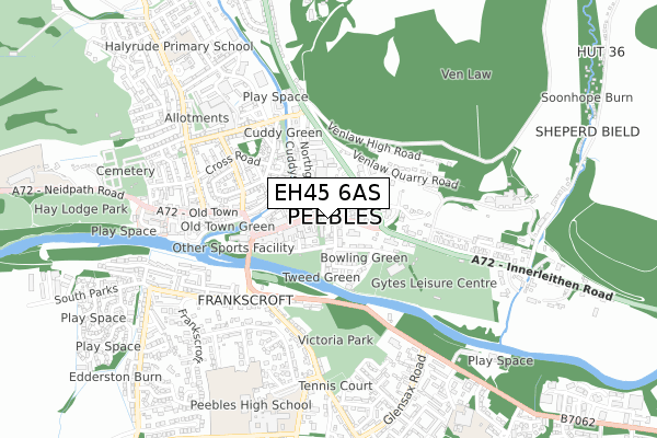 EH45 6AS map - small scale - OS Open Zoomstack (Ordnance Survey)