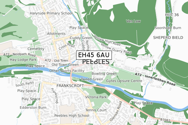 EH45 6AU map - small scale - OS Open Zoomstack (Ordnance Survey)