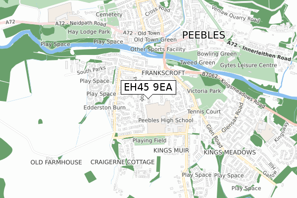 EH45 9EA map - small scale - OS Open Zoomstack (Ordnance Survey)