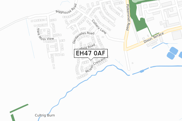 EH47 0AF map - large scale - OS Open Zoomstack (Ordnance Survey)