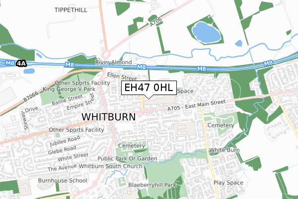 EH47 0HL map - small scale - OS Open Zoomstack (Ordnance Survey)