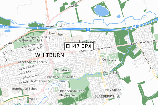 EH47 0PX map - small scale - OS Open Zoomstack (Ordnance Survey)