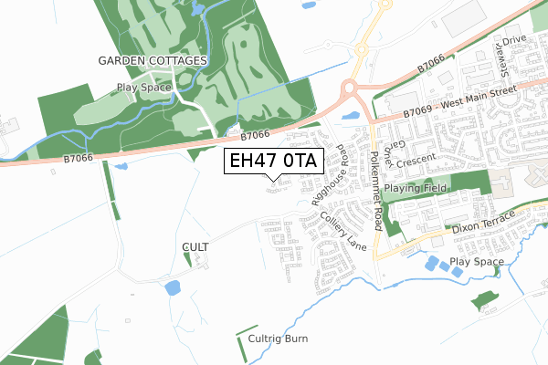 EH47 0TA map - small scale - OS Open Zoomstack (Ordnance Survey)