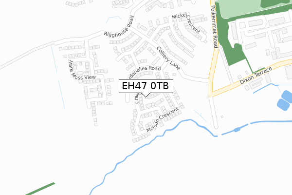 EH47 0TB map - large scale - OS Open Zoomstack (Ordnance Survey)