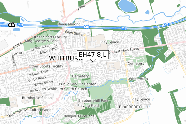 EH47 8JL map - small scale - OS Open Zoomstack (Ordnance Survey)