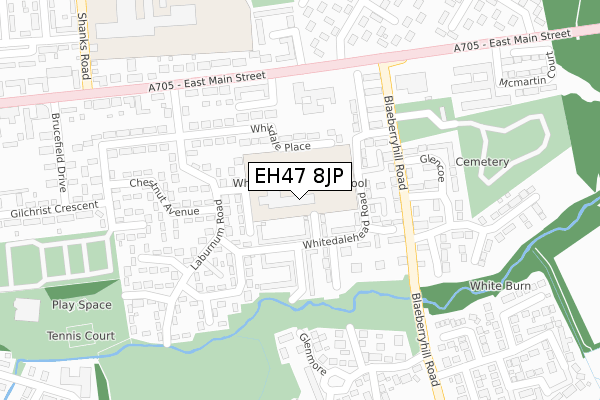 EH47 8JP map - large scale - OS Open Zoomstack (Ordnance Survey)