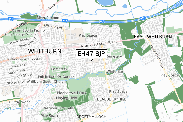 EH47 8JP map - small scale - OS Open Zoomstack (Ordnance Survey)