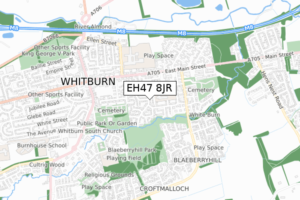 EH47 8JR map - small scale - OS Open Zoomstack (Ordnance Survey)