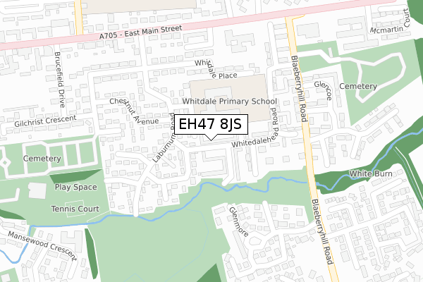 EH47 8JS map - large scale - OS Open Zoomstack (Ordnance Survey)