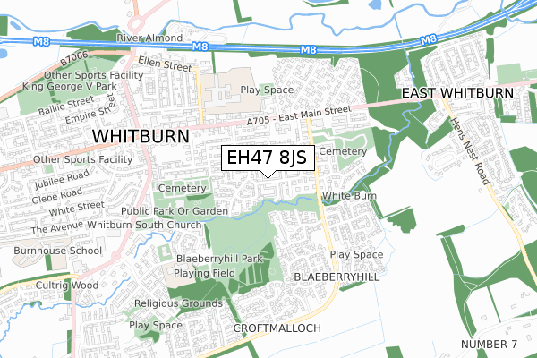 EH47 8JS map - small scale - OS Open Zoomstack (Ordnance Survey)