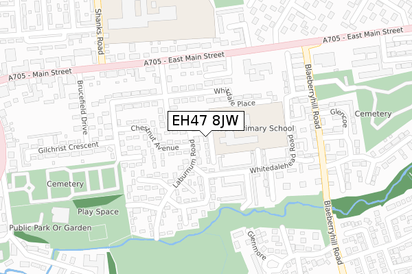 EH47 8JW map - large scale - OS Open Zoomstack (Ordnance Survey)