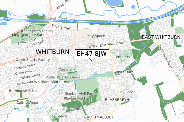 EH47 8JW map - small scale - OS Open Zoomstack (Ordnance Survey)