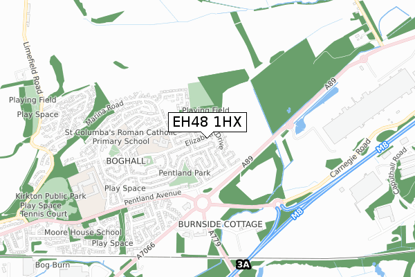 EH48 1HX map - small scale - OS Open Zoomstack (Ordnance Survey)