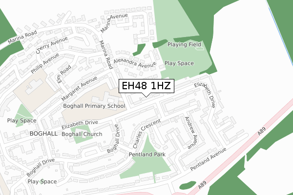 EH48 1HZ map - large scale - OS Open Zoomstack (Ordnance Survey)