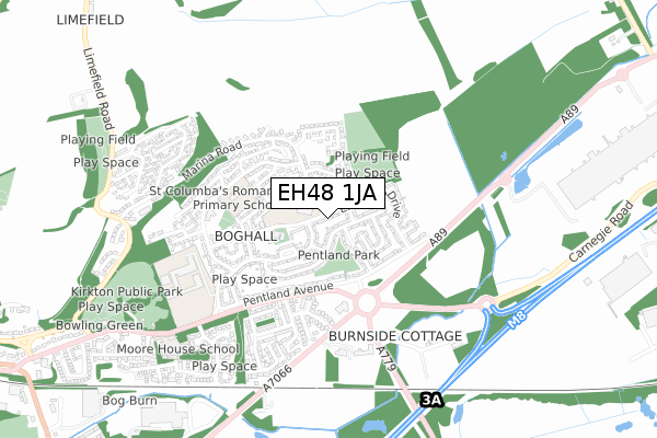 EH48 1JA map - small scale - OS Open Zoomstack (Ordnance Survey)