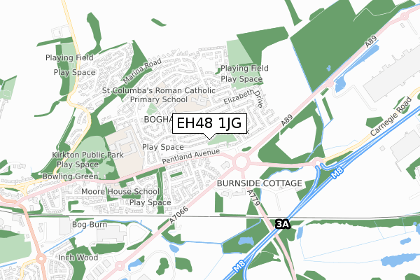 EH48 1JG map - small scale - OS Open Zoomstack (Ordnance Survey)