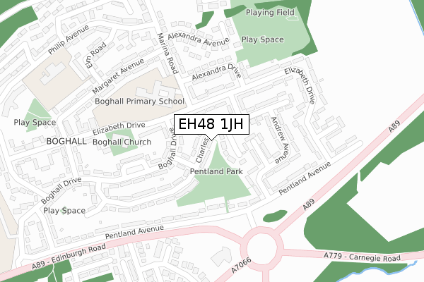 EH48 1JH map - large scale - OS Open Zoomstack (Ordnance Survey)