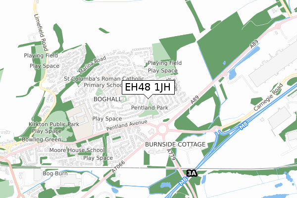 EH48 1JH map - small scale - OS Open Zoomstack (Ordnance Survey)