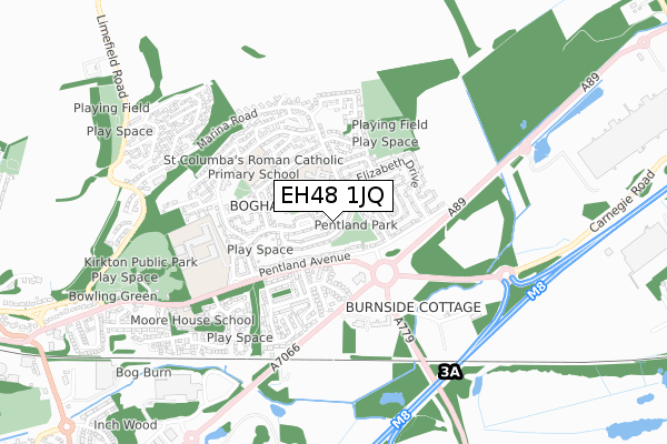 EH48 1JQ map - small scale - OS Open Zoomstack (Ordnance Survey)