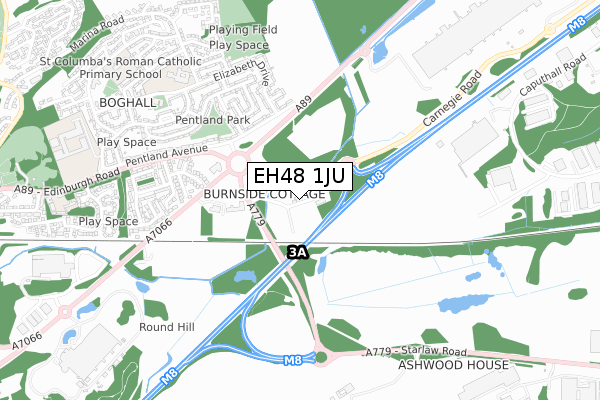 EH48 1JU map - small scale - OS Open Zoomstack (Ordnance Survey)