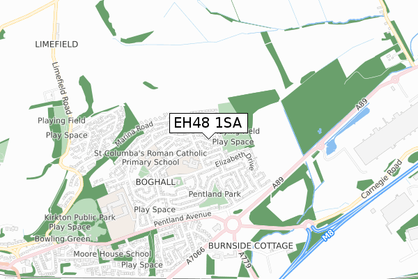 EH48 1SA map - small scale - OS Open Zoomstack (Ordnance Survey)