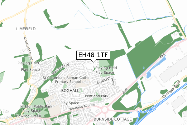 EH48 1TF map - small scale - OS Open Zoomstack (Ordnance Survey)