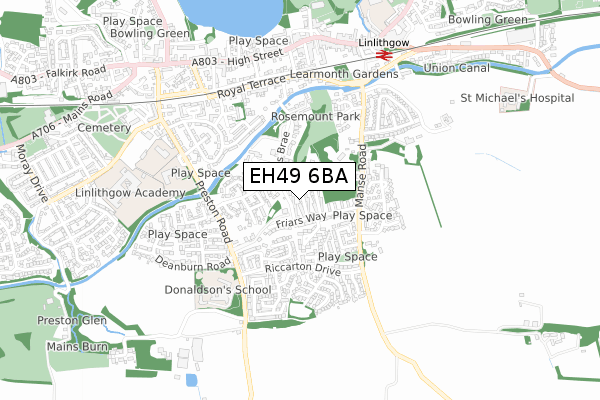 EH49 6BA map - small scale - OS Open Zoomstack (Ordnance Survey)