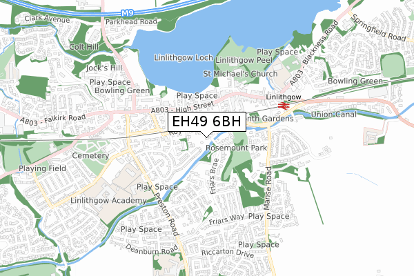 EH49 6BH map - small scale - OS Open Zoomstack (Ordnance Survey)