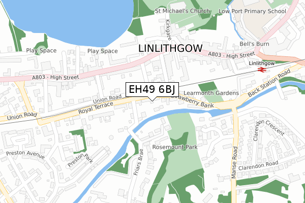 EH49 6BJ map - large scale - OS Open Zoomstack (Ordnance Survey)