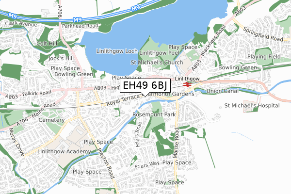 EH49 6BJ map - small scale - OS Open Zoomstack (Ordnance Survey)