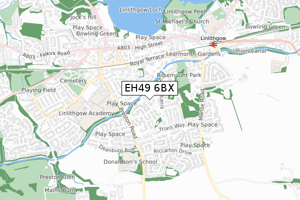 EH49 6BX map - small scale - OS Open Zoomstack (Ordnance Survey)