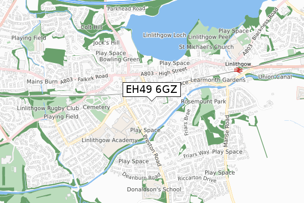 EH49 6GZ map - small scale - OS Open Zoomstack (Ordnance Survey)