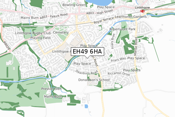 EH49 6HA map - small scale - OS Open Zoomstack (Ordnance Survey)