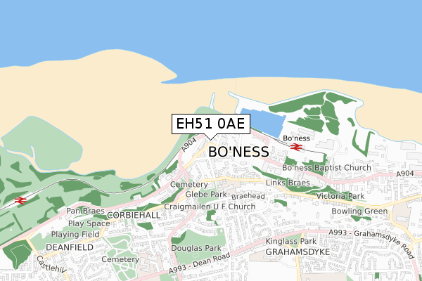 EH51 0AE map - small scale - OS Open Zoomstack (Ordnance Survey)