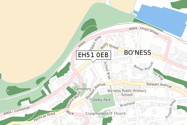 EH51 0EB map - large scale - OS Open Zoomstack (Ordnance Survey)
