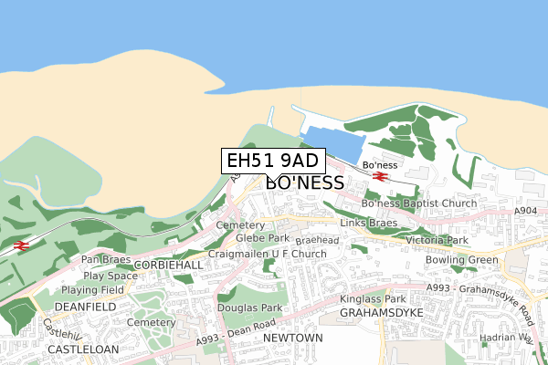 EH51 9AD map - small scale - OS Open Zoomstack (Ordnance Survey)