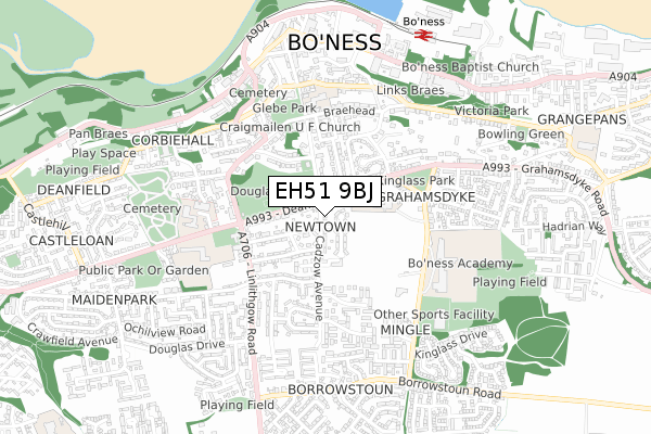 EH51 9BJ map - small scale - OS Open Zoomstack (Ordnance Survey)