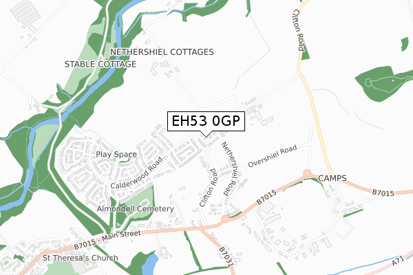 EH53 0GP map - small scale - OS Open Zoomstack (Ordnance Survey)