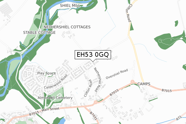 EH53 0GQ map - small scale - OS Open Zoomstack (Ordnance Survey)