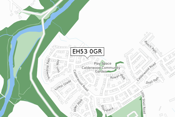 EH53 0GR map - large scale - OS Open Zoomstack (Ordnance Survey)