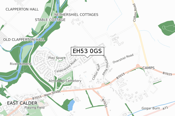 EH53 0GS map - small scale - OS Open Zoomstack (Ordnance Survey)