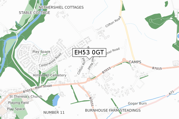 EH53 0GT map - small scale - OS Open Zoomstack (Ordnance Survey)