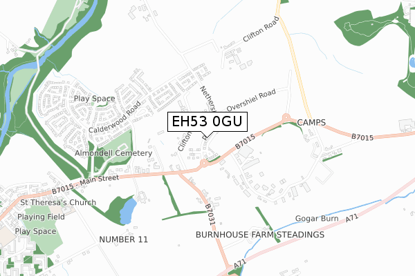 EH53 0GU map - small scale - OS Open Zoomstack (Ordnance Survey)