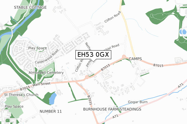 EH53 0GX map - small scale - OS Open Zoomstack (Ordnance Survey)