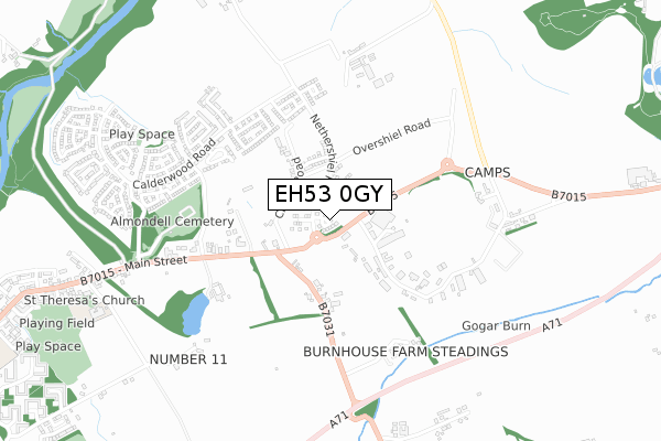 EH53 0GY map - small scale - OS Open Zoomstack (Ordnance Survey)