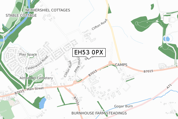 EH53 0PX map - small scale - OS Open Zoomstack (Ordnance Survey)